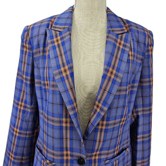 Grey Lab Neon Plaid Blazer Jacket Blue & Orange Women's M Preppy Academia - Picture 4 of 13
